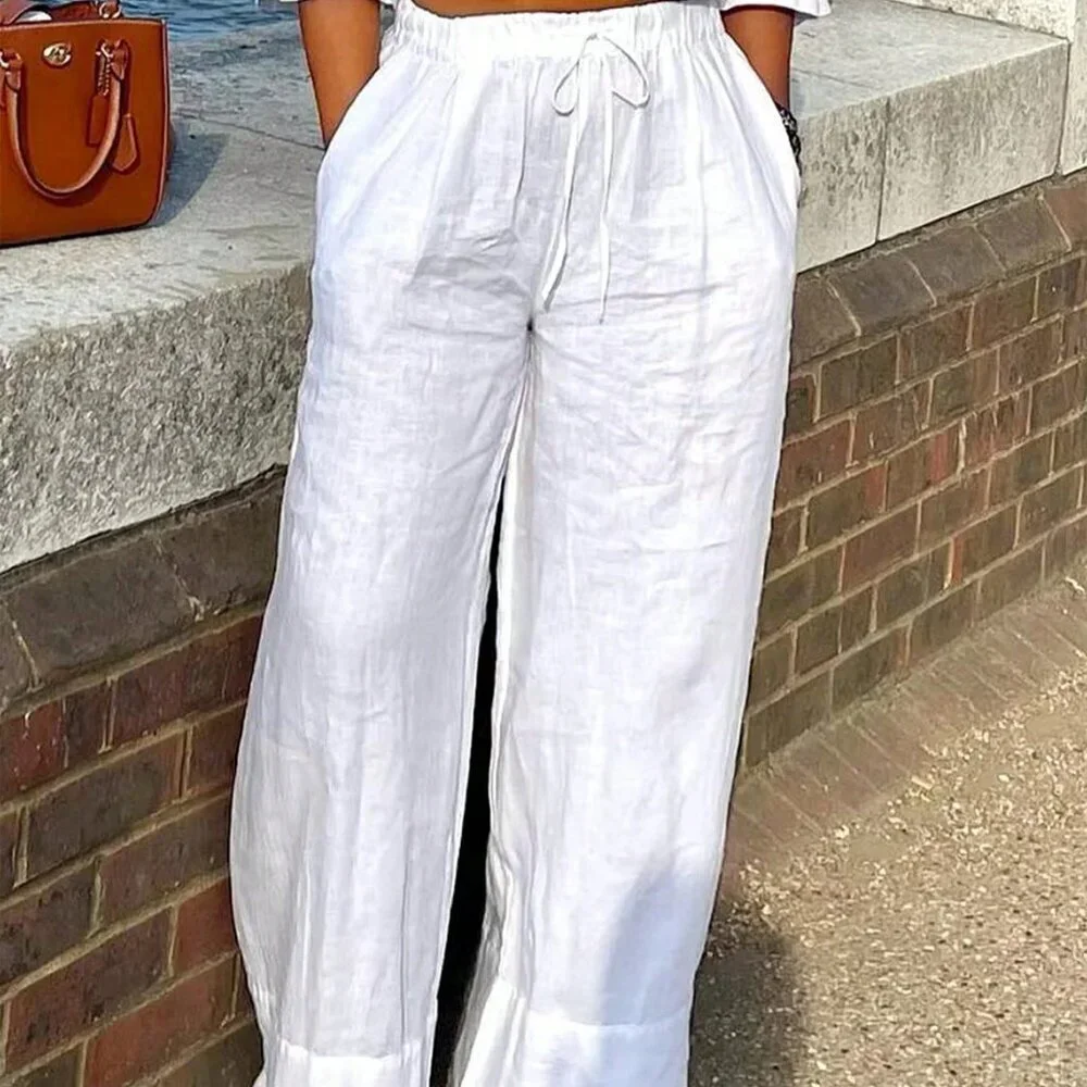 White Casual Women's Set Off-The-Shoulder Crop Top & Pants Set - Picture 4 of 5